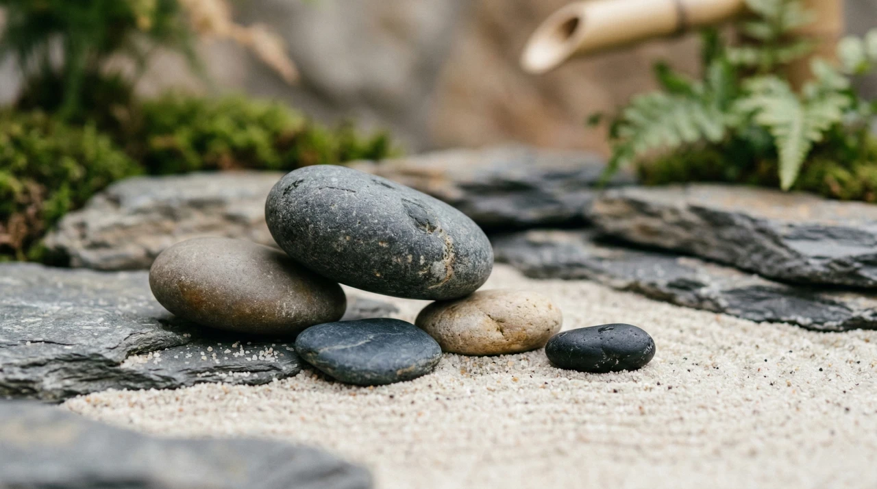 Piedras equilibradas en un jardín